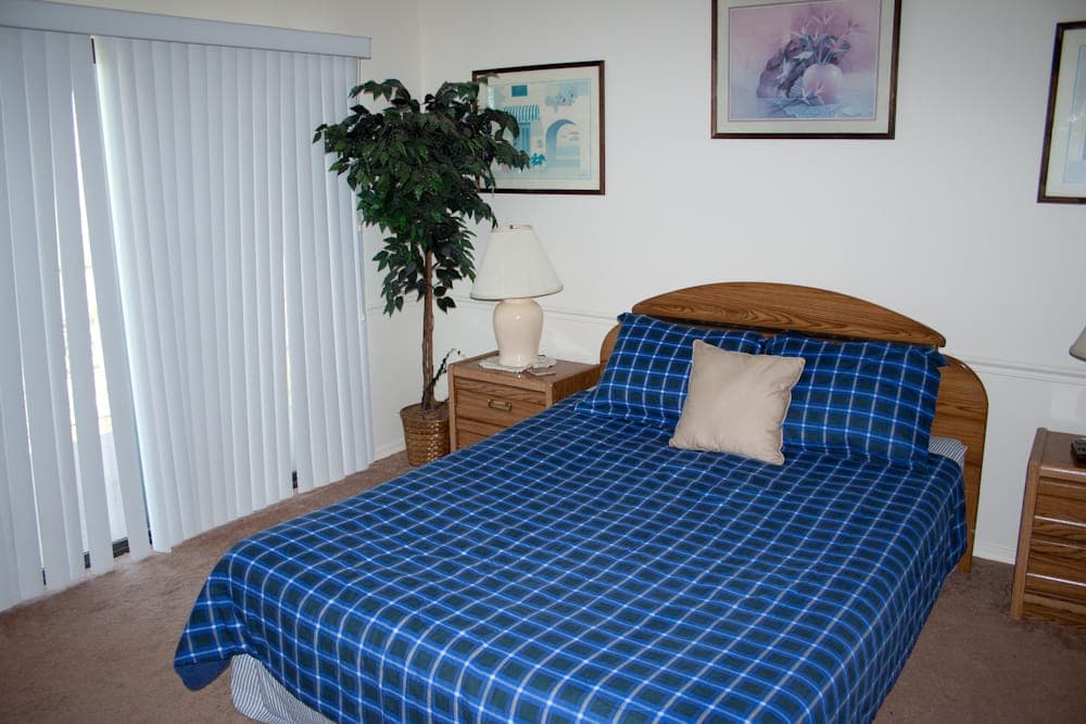 Bedroom with sliding door and natural light